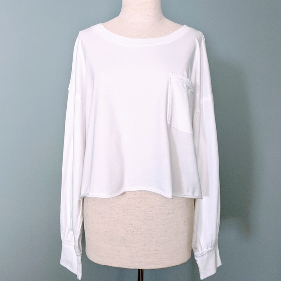 Free People Tops - Free People Long Sleeve Cropped Boxy Tee White XL